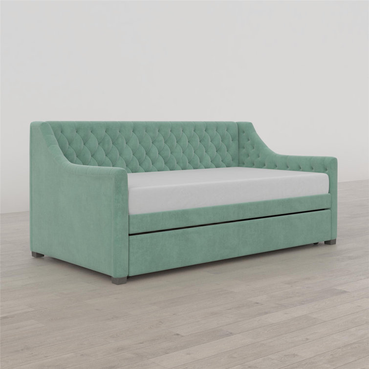 Teal Velvet Twin Daybed with Tufted Upholstery and Trundle