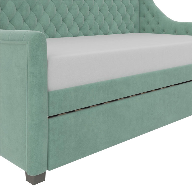 Teal Velvet Twin Daybed with Tufted Upholstery and Trundle