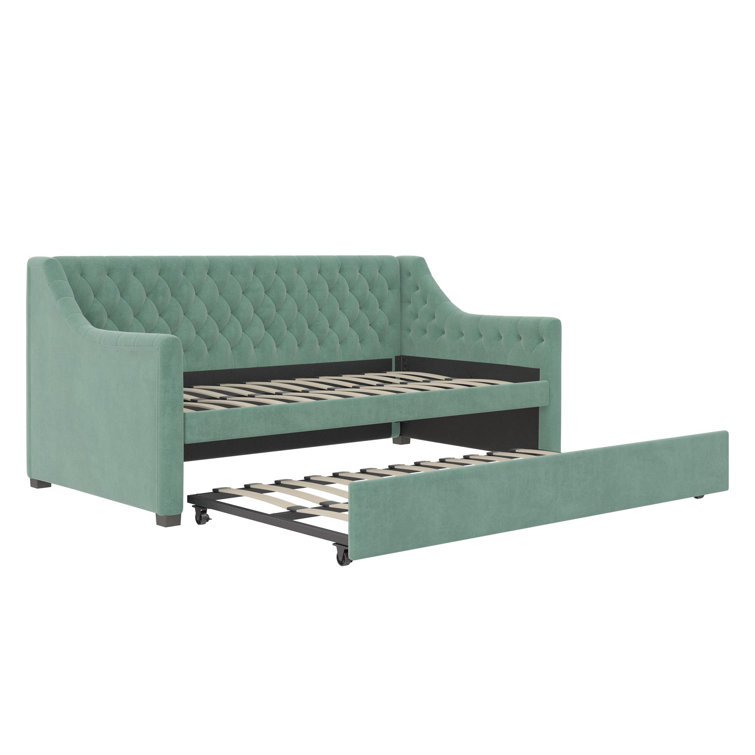 Teal Velvet Twin Daybed with Tufted Upholstery and Trundle