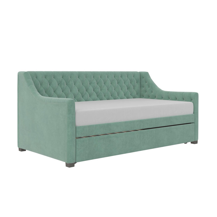 Teal Velvet Twin Daybed with Tufted Upholstery and Trundle