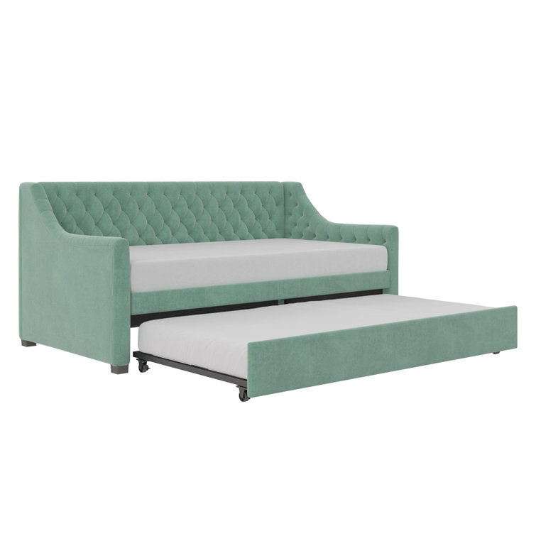 Teal Velvet Twin Daybed with Tufted Upholstery and Trundle