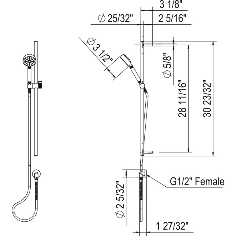 Polished Nickel Adjustable Height Wall Mounted Handshower Set