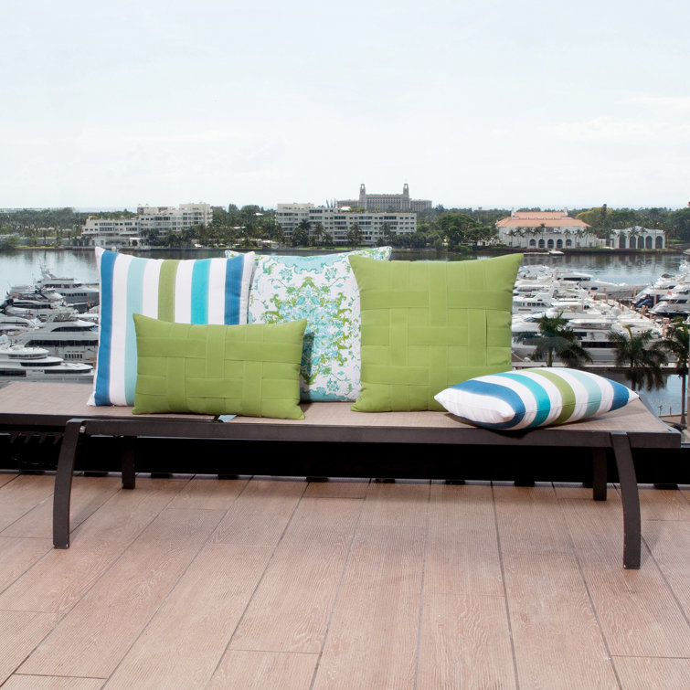 Aqua and Kiwi Stripe Outdoor Square Pillow