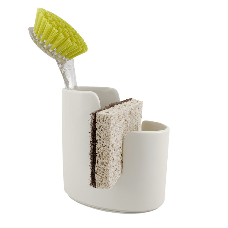 Elegant Bone-White Ceramic Kitchen Sponge & Brush Holder