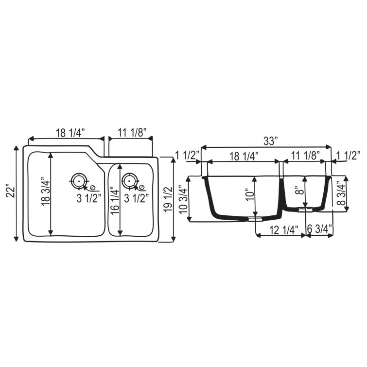 Allia 33" Fireclay 2 Bowl Undermount Kitchen Sink