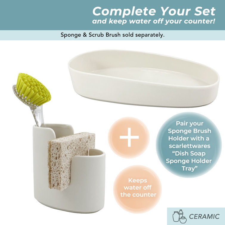 Elegant Bone-White Ceramic Kitchen Sponge & Brush Holder
