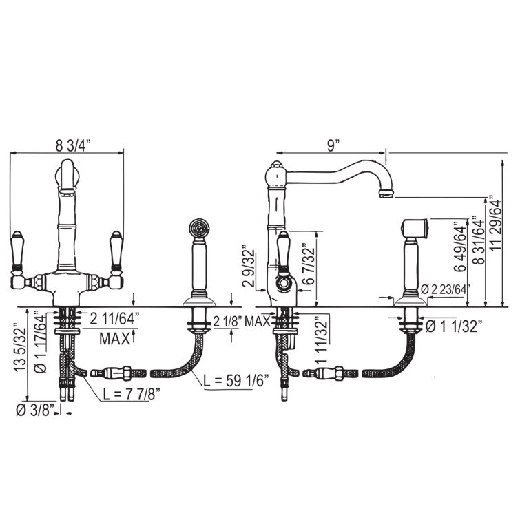 Polished Chrome Traditional Two Handle Kitchen Faucet with Side Spray
