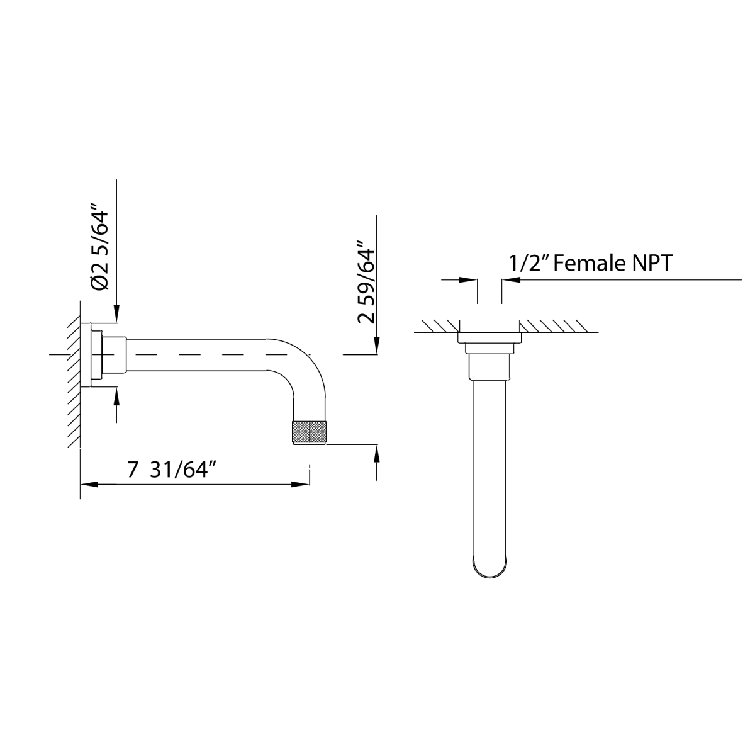 Polished Chrome Wall Mounted Tub Spout with Knurled Detail