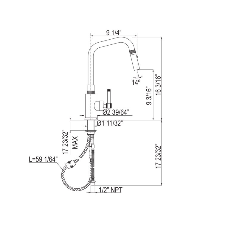 Elegant Nickel 16'' Classic Kitchen Faucet with Pull-out Spray