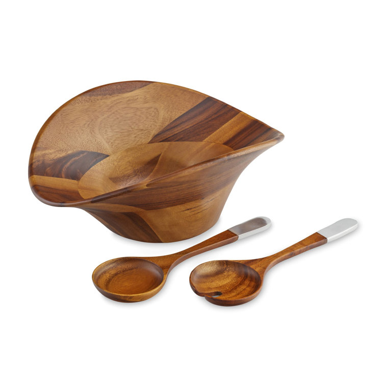Ripple Acacia Wood Salad Bowl with Alloy Servers