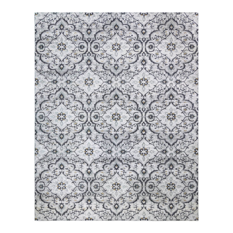 Gray Tufted Rectangular Synthetic Medallion Area Rug 5' x 7'