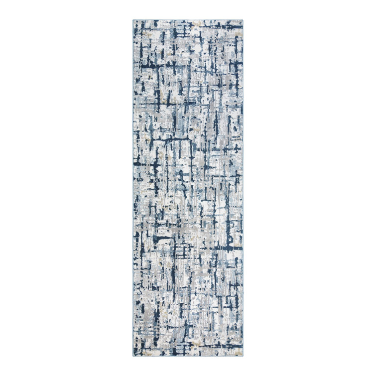 Blue and Gray Tufted Reversible Synthetic Runner Rug