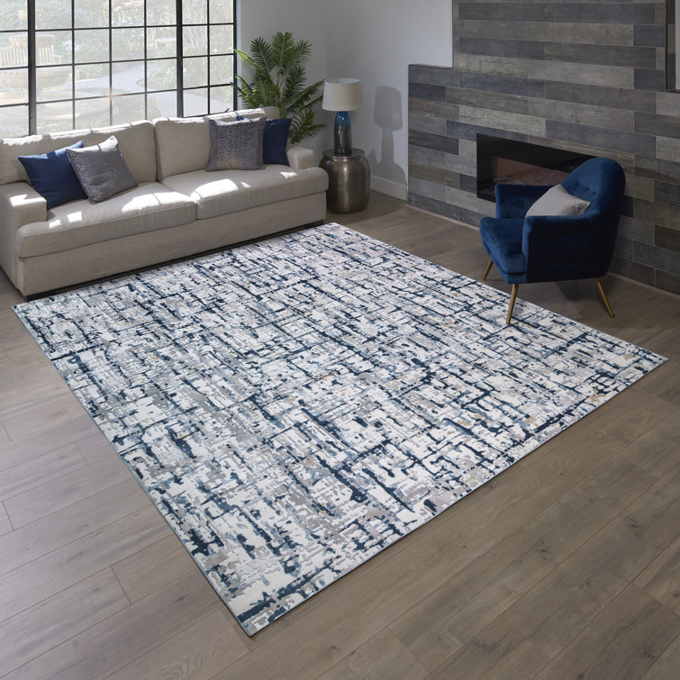 Quattro Blue and Gray Abstract Synthetic 5' x 7' Area Rug