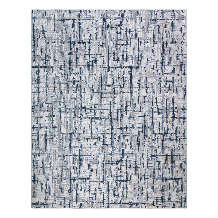 Quattro Blue and Gray Abstract Synthetic 5' x 7' Area Rug