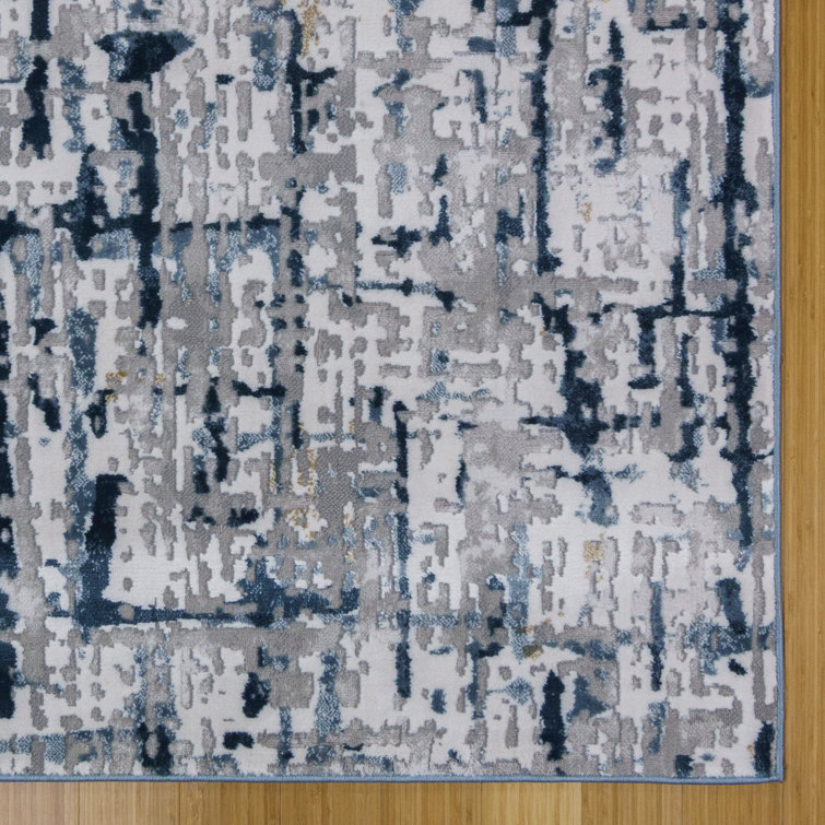 Quattro Blue and Gray Abstract Synthetic 5' x 7' Area Rug