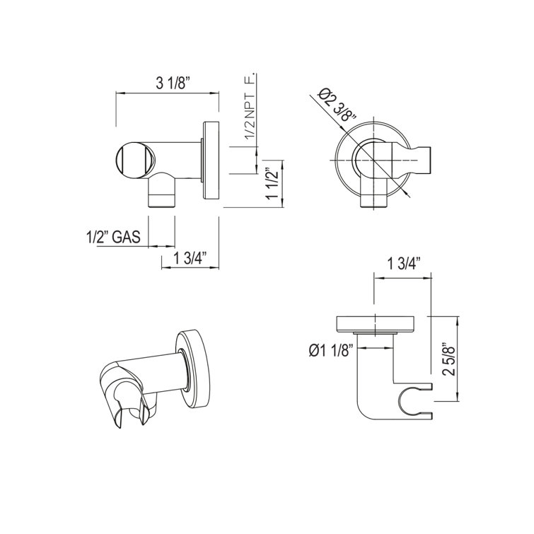 Polished Chrome Wall-Mounted Handshower Outlet with Holder