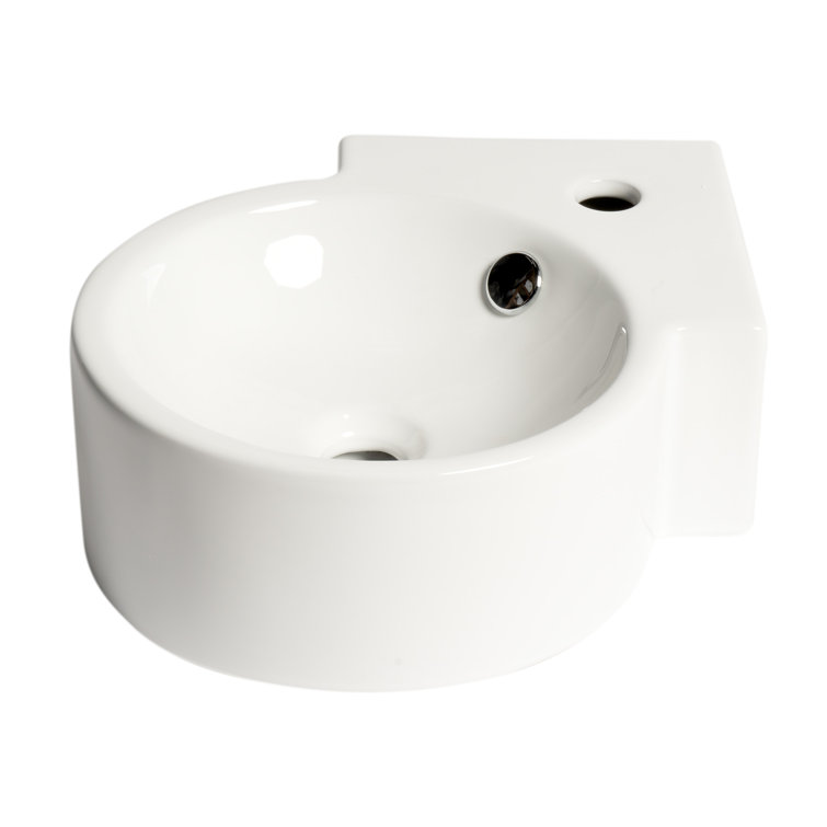 White Ceramic Wall-Mount Oval Bathroom Sink with Overflow
