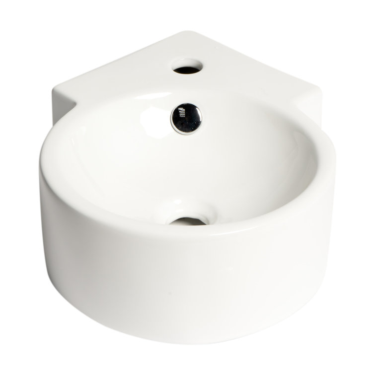 White Ceramic Wall-Mount Oval Bathroom Sink with Overflow