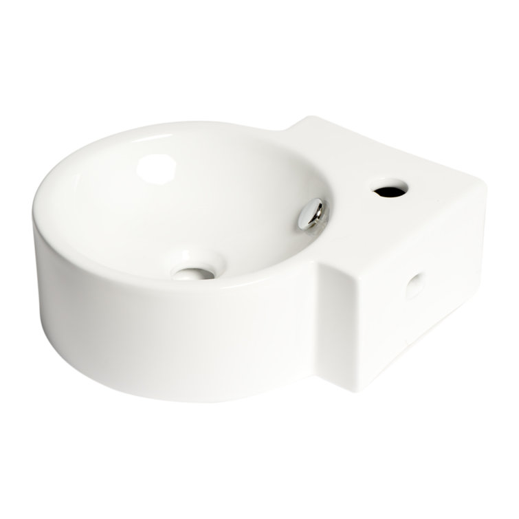 White Ceramic Wall-Mount Oval Bathroom Sink with Overflow