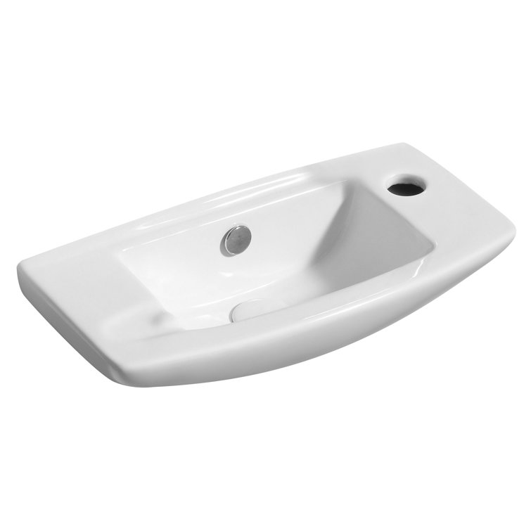 White Ceramic Wall-Mounted Rectangular Bathroom Sink with Faucet Hole