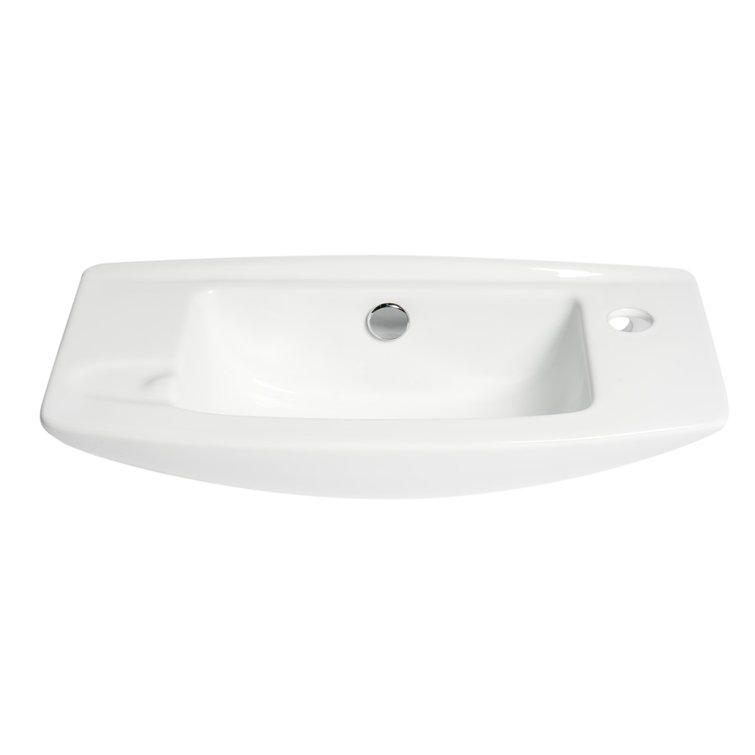 White Ceramic Wall-Mounted Rectangular Bathroom Sink with Faucet Hole