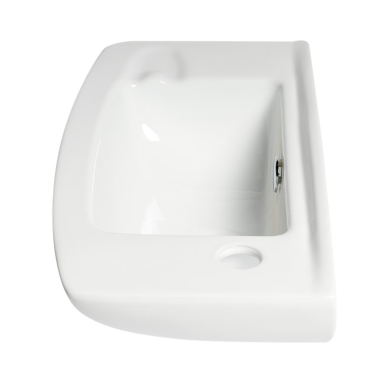 White Ceramic Wall-Mounted Rectangular Bathroom Sink with Faucet Hole