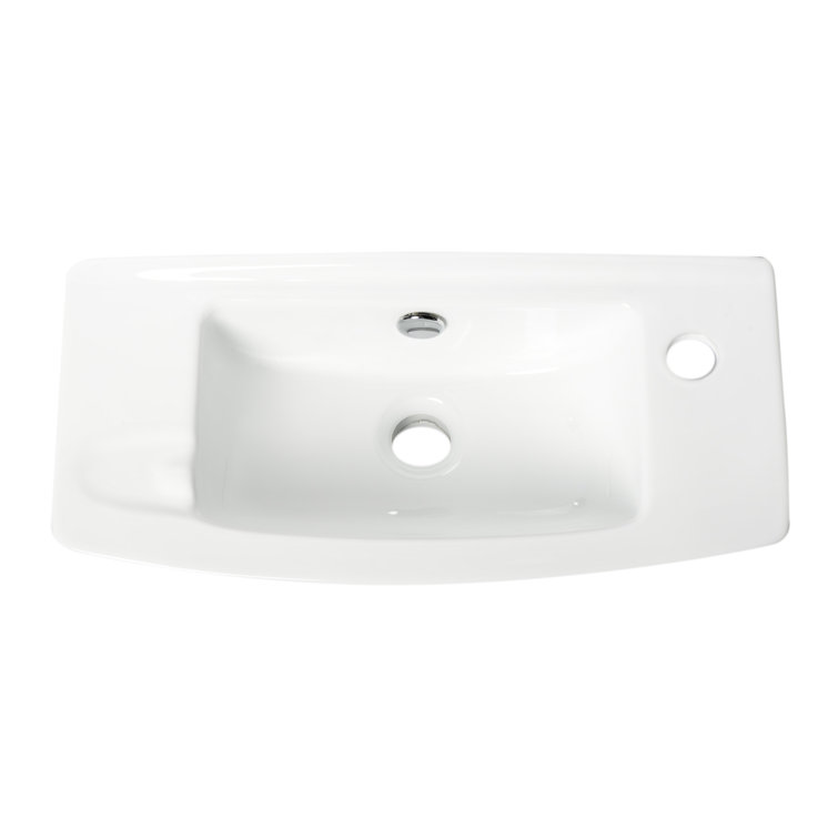 White Ceramic Wall-Mounted Rectangular Bathroom Sink with Faucet Hole