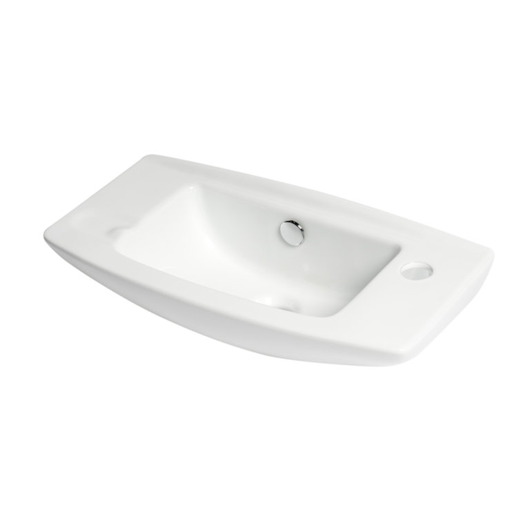 White Ceramic Wall-Mounted Rectangular Bathroom Sink with Faucet Hole