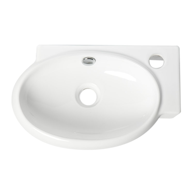 White Ceramic Wall-Mount Oval Bathroom Sink with Overflow