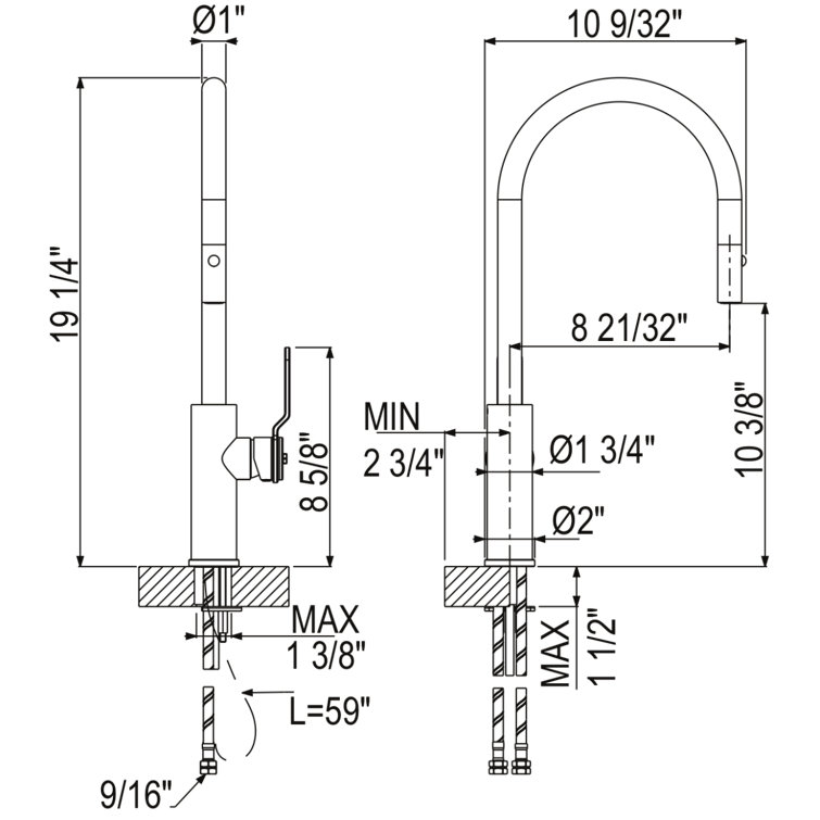 Polished Nickel Brass Pull-Down Kitchen Faucet with C-Spout