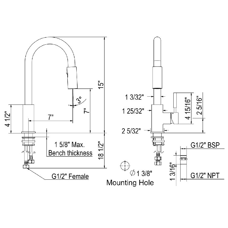 Sleek 15" Polished Nickel Modern Bar Prep Faucet with Pull-Out Spray