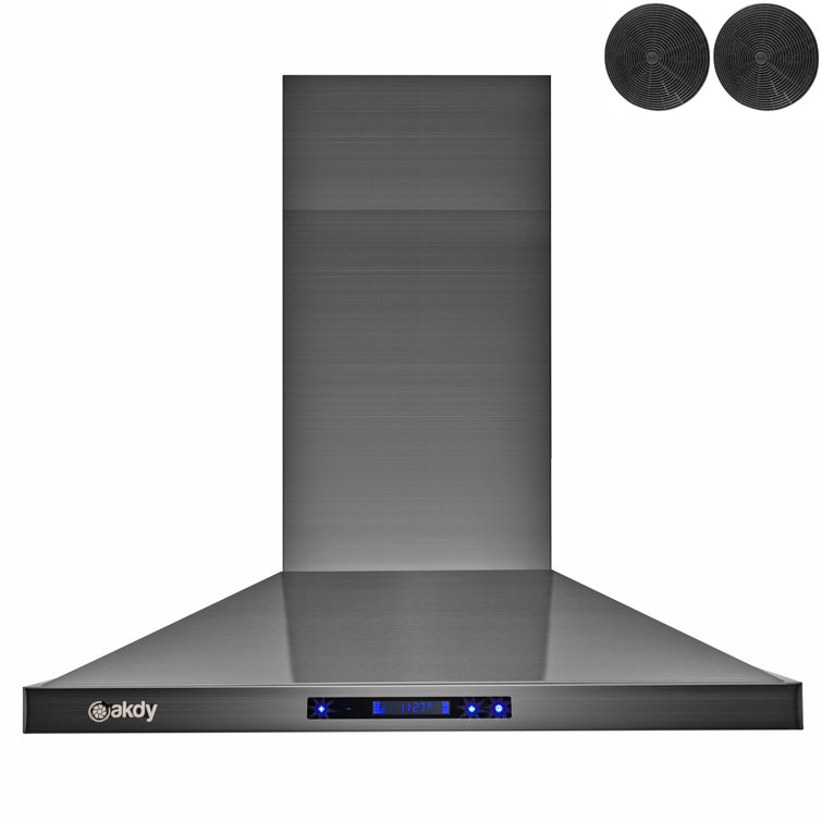 30" Convertible 343CFM Wall Mount Range Hood in Black Stainless Steel with Carbon Filters