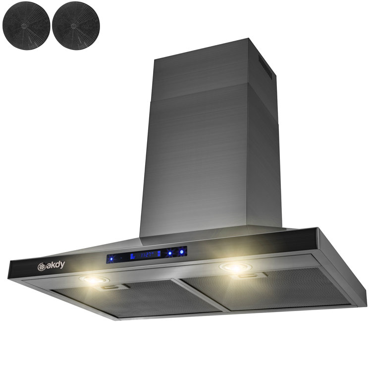 30" Convertible 343CFM Wall Mount Range Hood in Black Stainless Steel with Carbon Filters