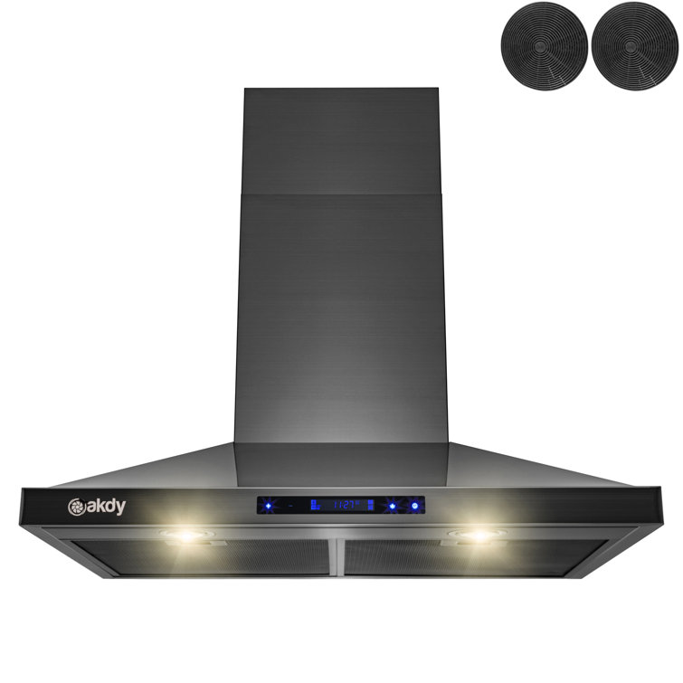 30" Convertible 343CFM Wall Mount Range Hood in Black Stainless Steel with Carbon Filters