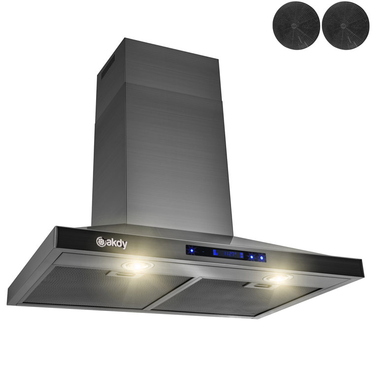 30" Convertible 343CFM Wall Mount Range Hood in Black Stainless Steel with Carbon Filters