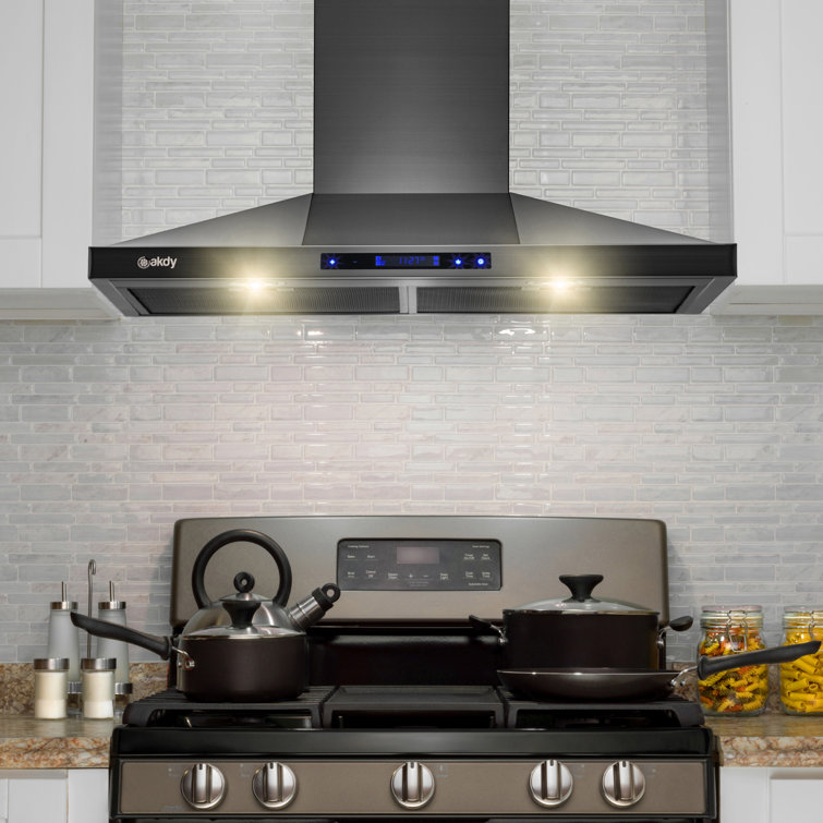30" Convertible 343CFM Wall Mount Range Hood in Black Stainless Steel with Carbon Filters