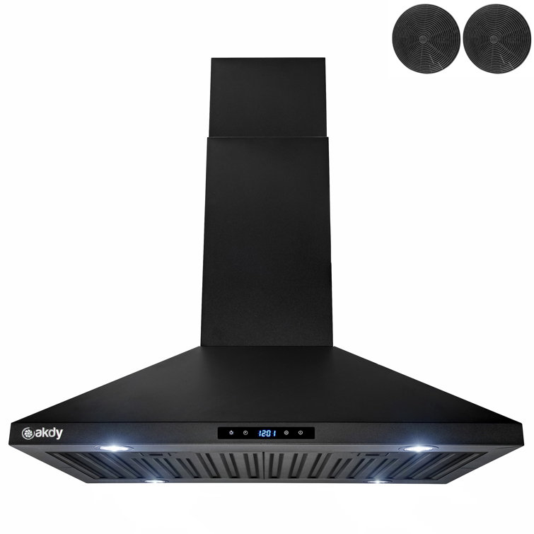 30'' Black Stainless Steel Convertible Island Range Hood with LED Lights