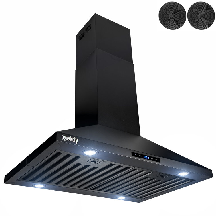 30'' Black Stainless Steel Convertible Island Range Hood with LED Lights