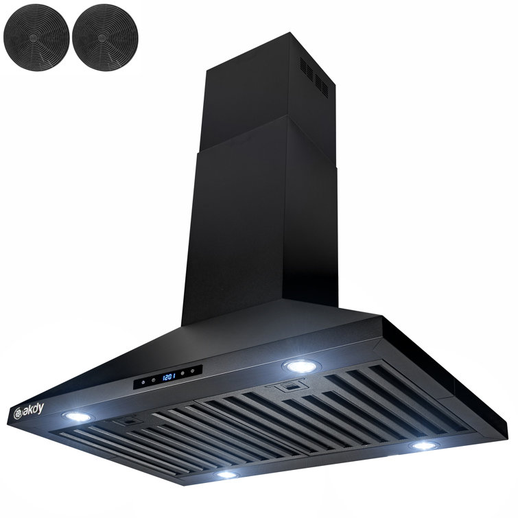 30'' Black Stainless Steel Convertible Island Range Hood with LED Lights