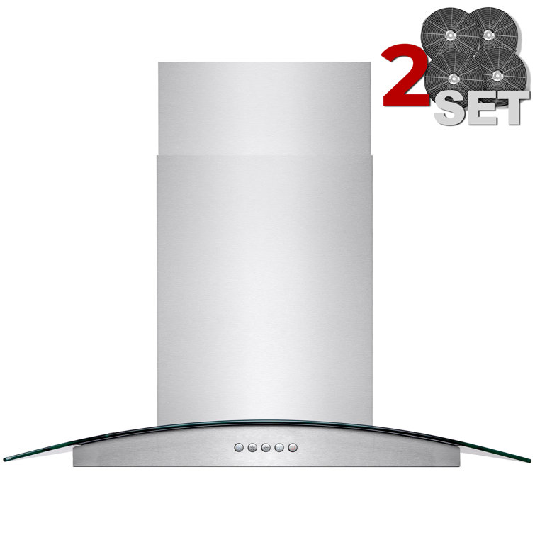 30-Inch Stainless Steel Convertible Island Range Hood with Charcoal Filters