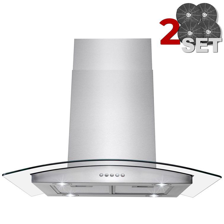 30-Inch Stainless Steel Convertible Island Range Hood with Charcoal Filters