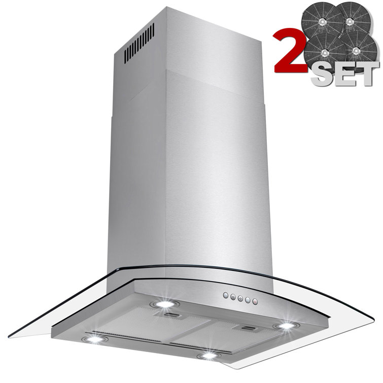 30-Inch Stainless Steel Convertible Island Range Hood with Charcoal Filters