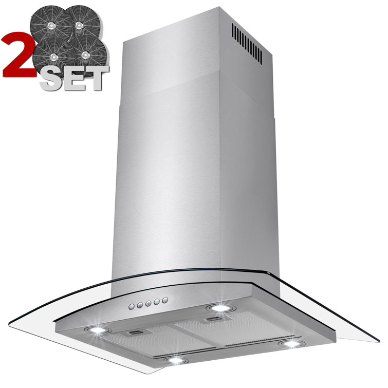 30-Inch Stainless Steel Convertible Island Range Hood with Charcoal Filters