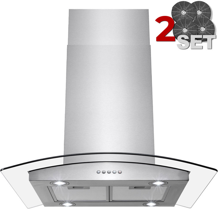 30-Inch Stainless Steel Convertible Island Range Hood with Charcoal Filters