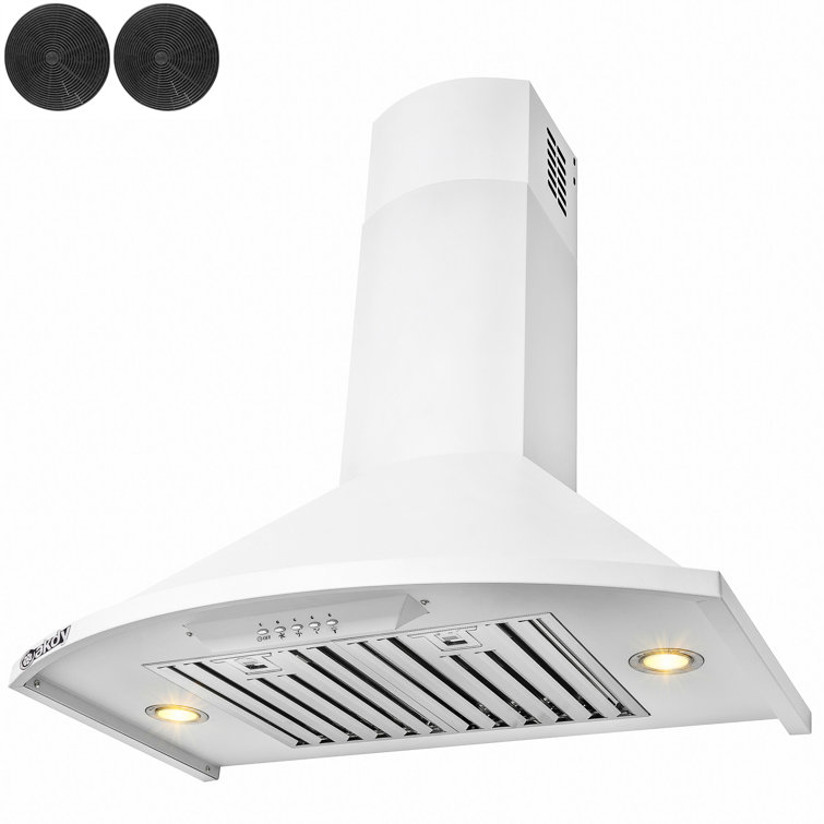 30-Inch White Painted Stainless Steel Convertible Wall Mount Range Hood