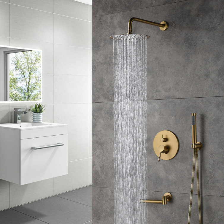 Brushed Gold Dual Rain Shower System with Handheld Spray