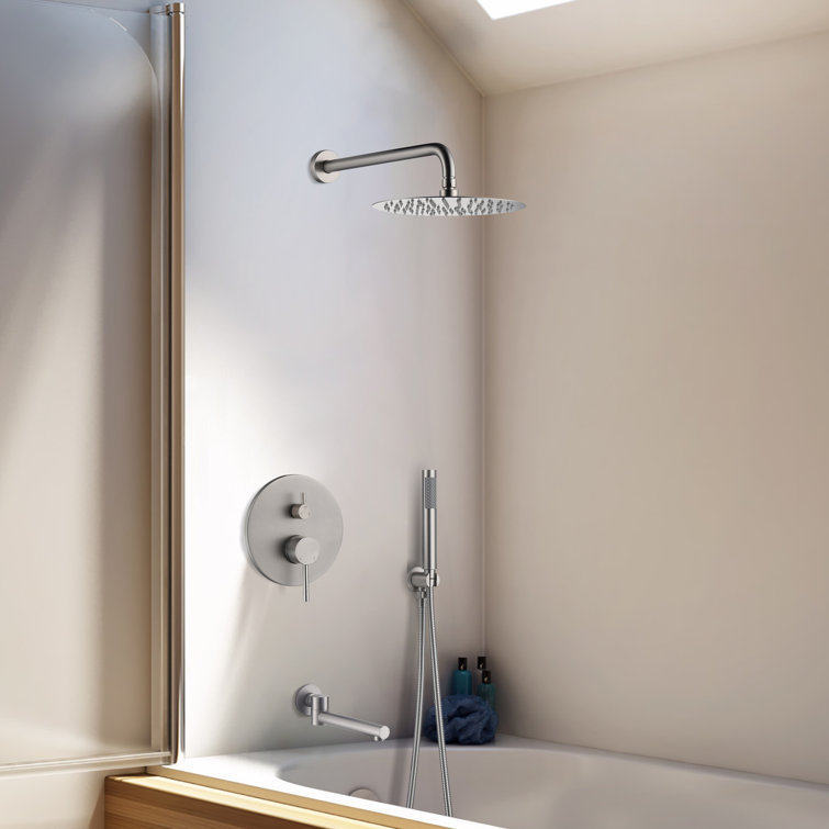 Brushed Nickel Dual Shower System with Handheld and Rain Shower Head