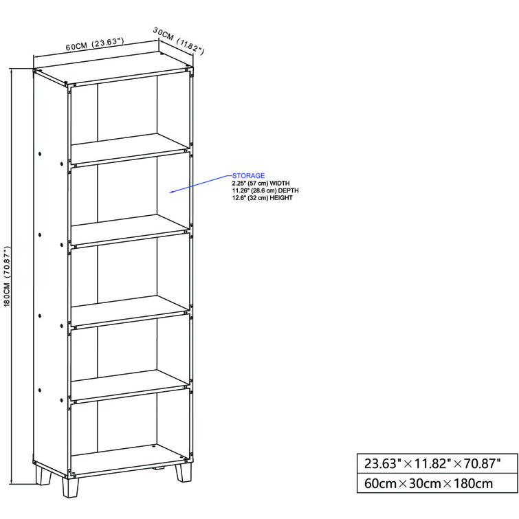 Rustic Oak 5-Shelf Bookcase with Black Metal Brackets