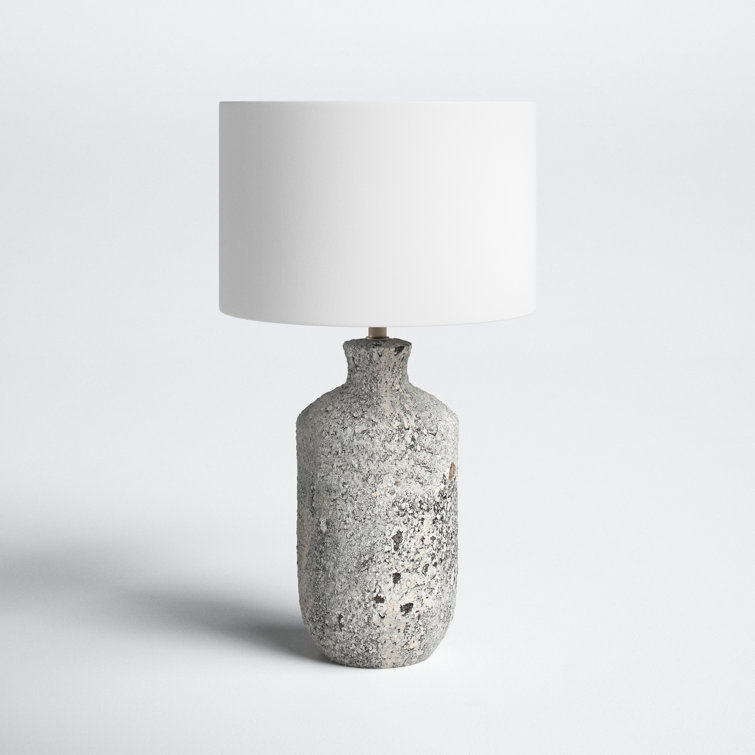 Gray Ceramic Table Lamp with Cream Drum Shade