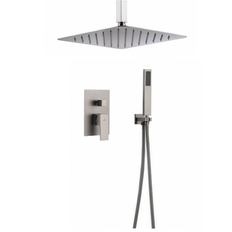 Brushed Nickel Dual Ceiling Mount Rain Shower System with Handheld
